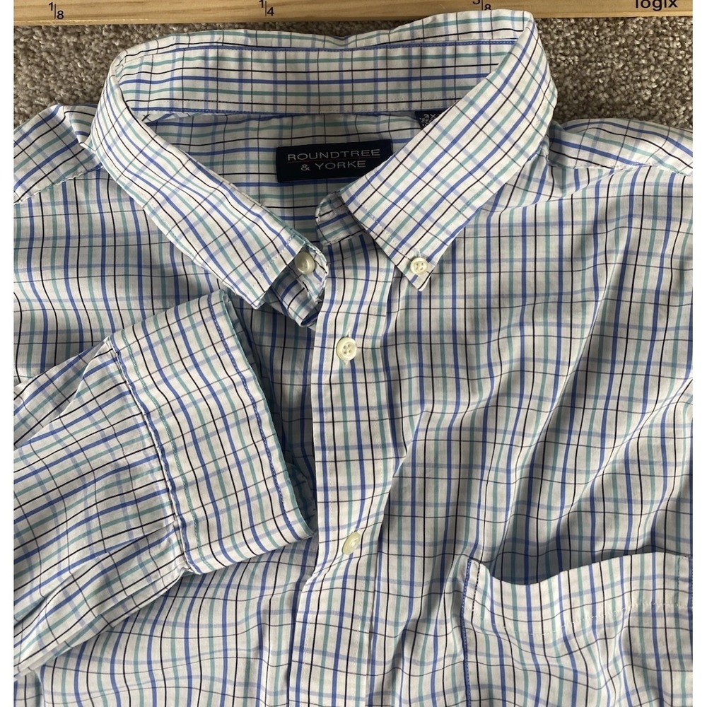 Roundtree And‎ Yorke Perfomance Stretch Cotton Shirt Men 3XT (3XLT) Blue Plaid